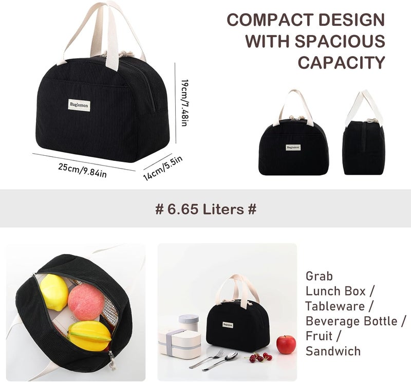 Baglemon Lunch Bag for Women Men Cute Corduroy Lunch Tote Bags Reusable Insulated Lunch Box Large Capacity Reusable Insulated Cooler for Work/Picnic/Travel - Image 5